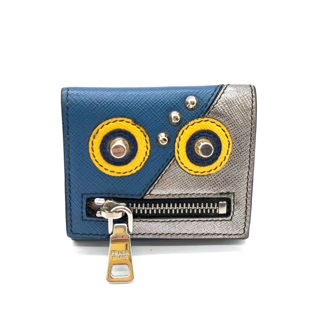 プラダ 財布 ロボット コインケース ブルー×イエロー×シルバーカラー メタリック 小銭入れ ABランク サフィアーノ レザー 2MM935 PRADA